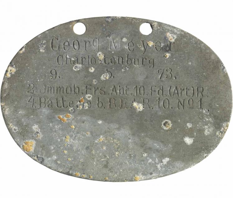 Oval dog tag, aluminum, engraved