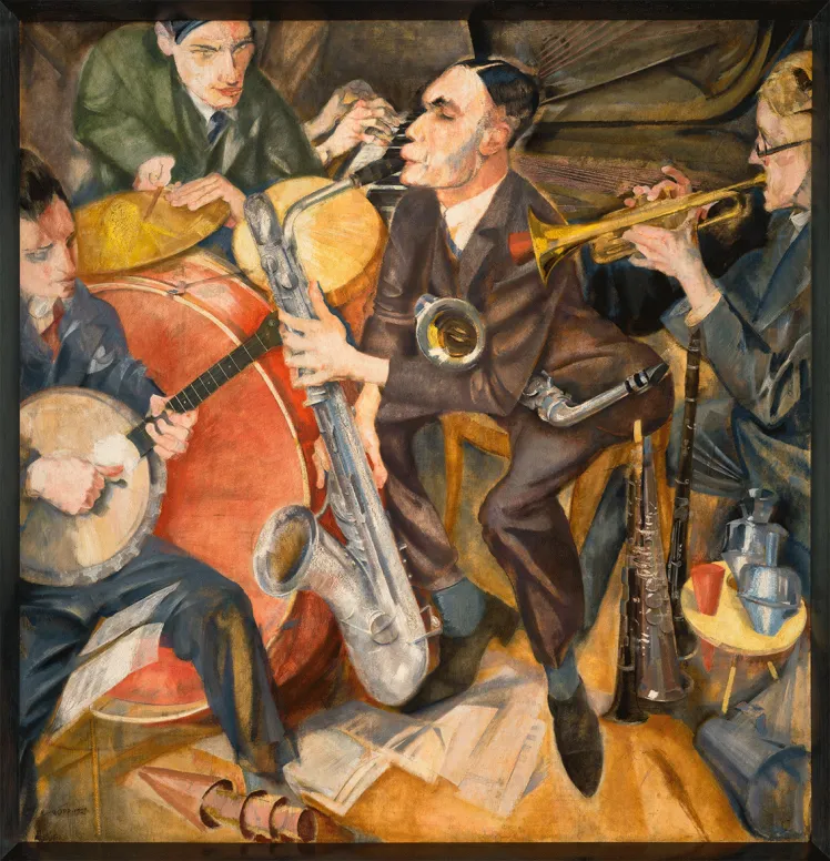Painting of a Jazz band.