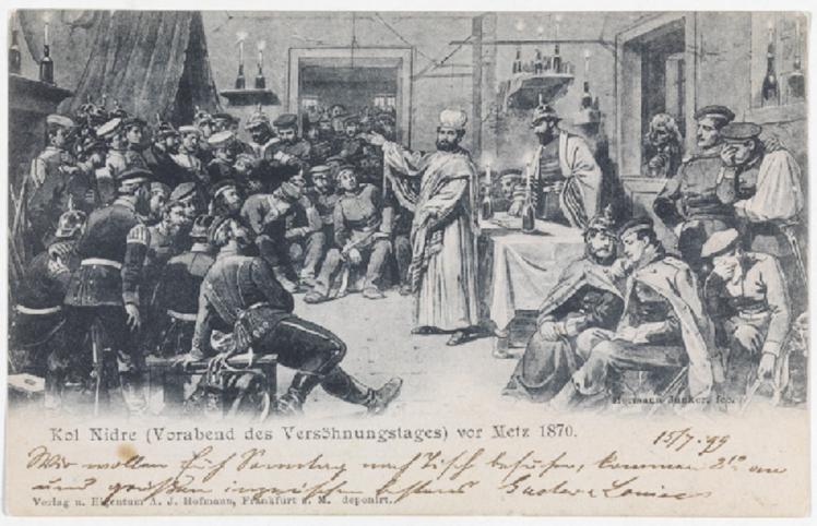 Postcard motif: A field chaplain celebrates Kol Nidre in front of soldiers