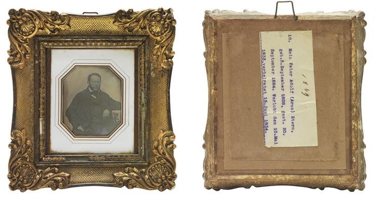 Front and back of the framed daguerreotype