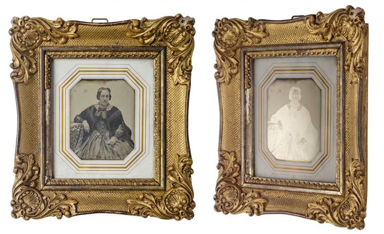 Two views of the daguerreotype, one of them slightly rotated so that it appears in negative