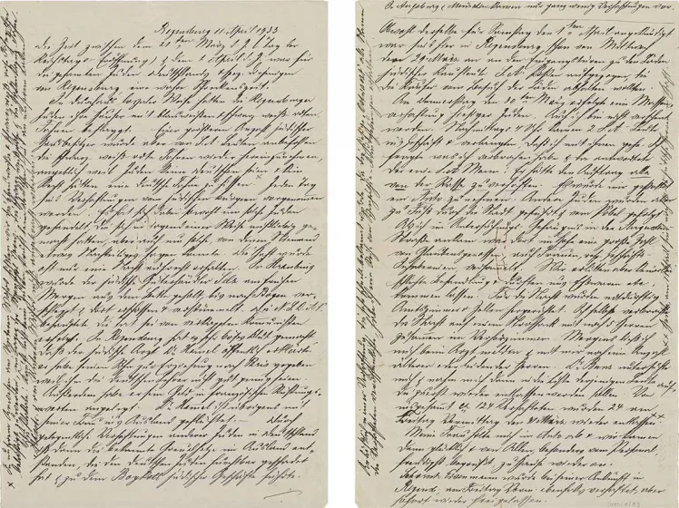 Two-page handwritten report with closely spaced words and additional notes in the margins.