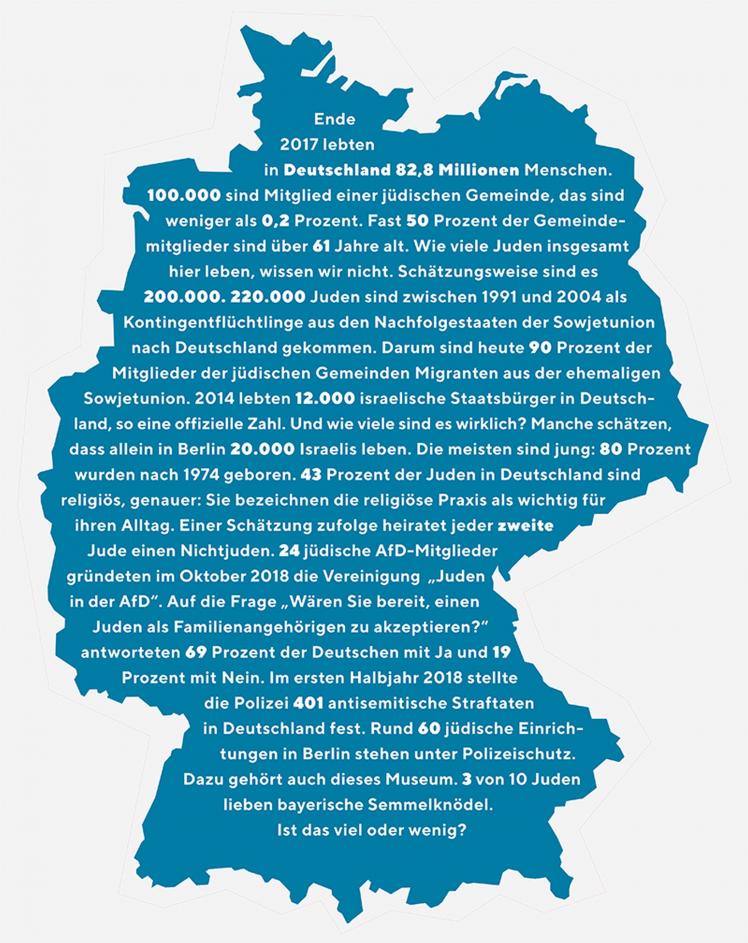 Deutschlandkarte mit Zahlen jüdischer Lebensrealitäten.