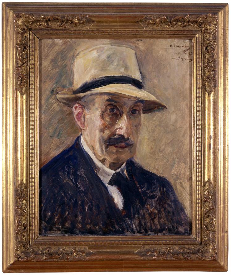 Painting of a man wearing a suit and a straw hat