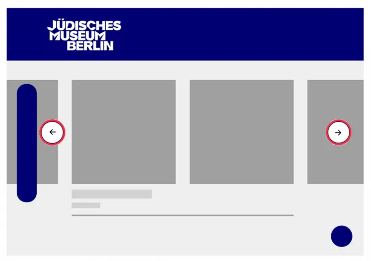 Grafik von den Karussell-Teasern auf der Startseite mit rot hervorgehobenen Pfeilen zum Weiterdrehen des Karussells.