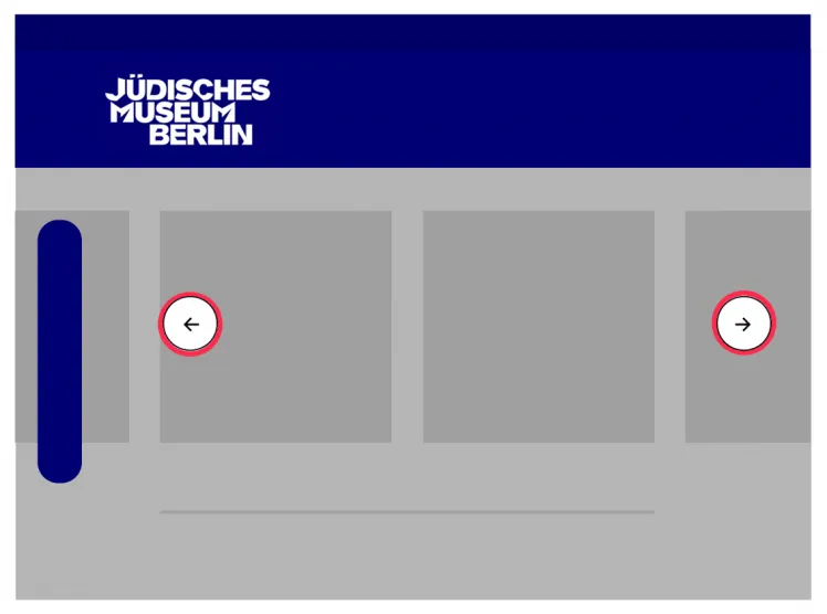 Grafik von den Karussell-Teasern auf der Startseite mit rot hervorgehobenen Pfeilen zum Weiterdrehen des Karussells.