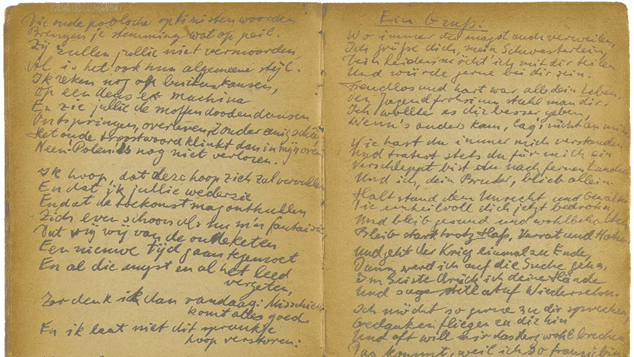 Handschriftlich verfasste Doppelseite mit Überschrift „Ein Gruß“.