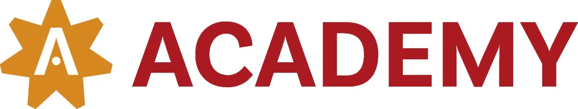 On the left is a yellow star with an A. Next to it, in red capital letters, is the word Academy.