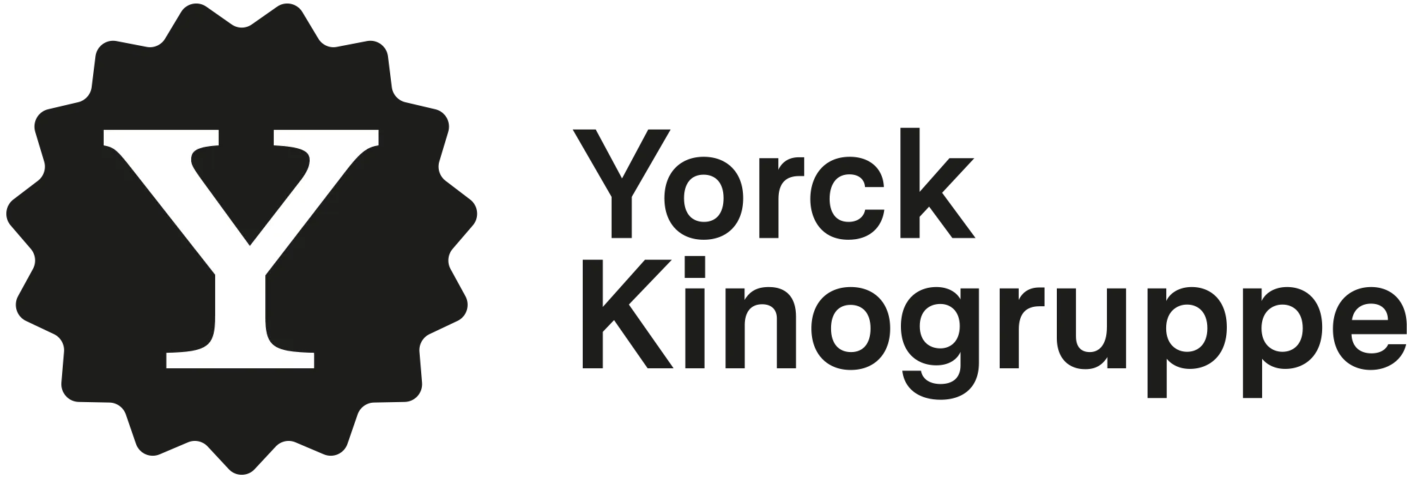 Logo of the Yorck Cinema Group: On the left, a black, star-like graphic with a white “Y” on it; on the right, the lettering of the cinema group in black.
